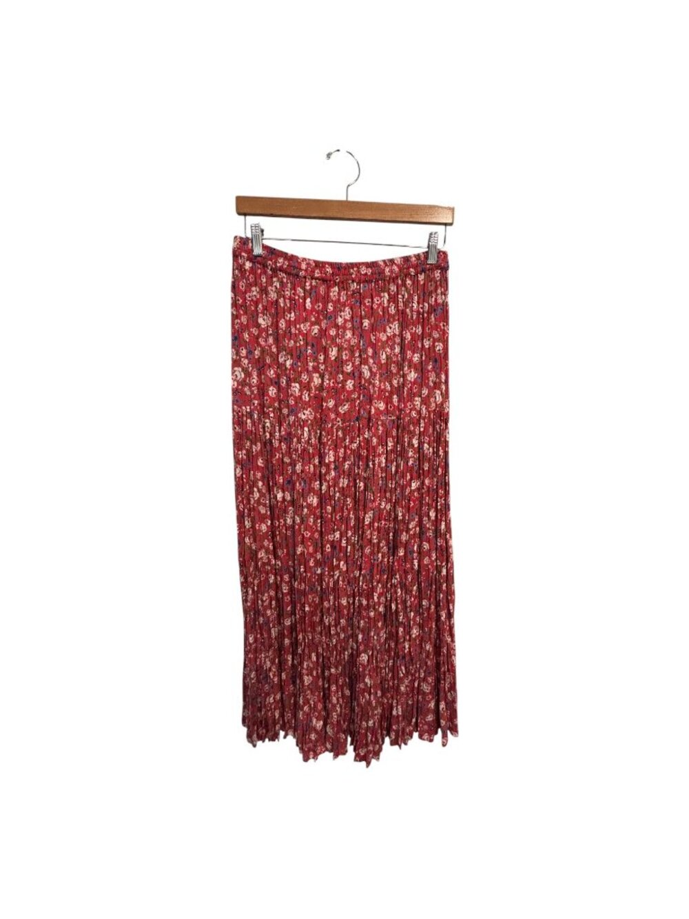 Tantrums Floral Pleated Maxi Skirt Women’s M Red Pink Cottagecore Boho Pull-On R - Picture 3 of 6